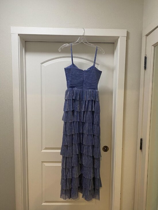 Gianni Bini Grace Dress Womens Small Blue Ruched Tiered Ruffle Maxi Formal Gown - Picture 4 of 4